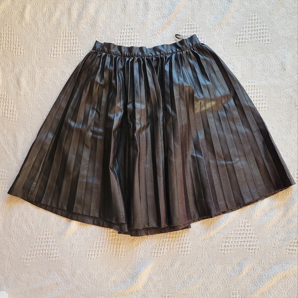 Faux Leather Black Midi Pleated Skirt